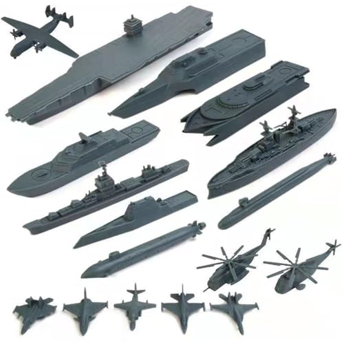 Flugzeugträger Militär Marineschiff, Flugzeug für Flugzeugträger, 17pcs Plastikarmee -Spielzeug umfasst kleine Kampfflugzeuge, Schlachtschiffe, U -Boot und mehr für Jungen und Mädchen Kindergeschenke von XJKLBYQ