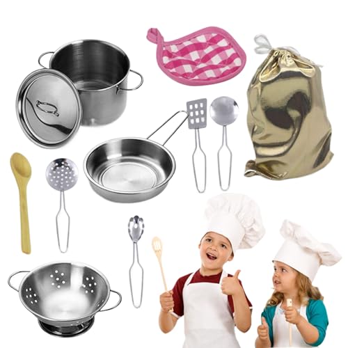 Kids Kitchen so tun Spiele Spielzeug, 12 Prozent Kindertöpfe und Pfannen -Spielset, Mini Edelstahl Kochutensilien Entwicklungsspielzeug mit Suppe Pot Pan Shovel Löffel für Kleinkinder & Kinder von XJKLBYQ