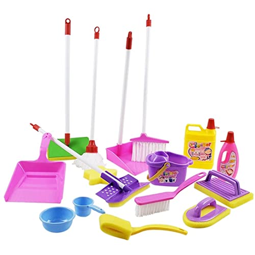 Kinderreinigung Spielzeug, 16pcs Housekeeping Play Set beinhaltet Besen Mop Duster Dustpan Pinsel Rag und Organisierungsständer, tun Sie das Spielzeug für Kinder 3 4 5 6 Kinder Ostern Geschenke von XJKLBYQ