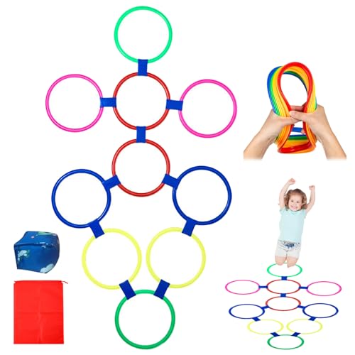 Kombinieren Sie Hopscotch-Ringe, 2-in-1 Square Hopscotch & Bohnensack Toss, 10pcs Bohnen-Taschen-Spielspiel, mehrfarbige Aglities Rings Hindernis Course Fun Play Kids Outdoor Play Equipment-28cm von XJKLBYQ