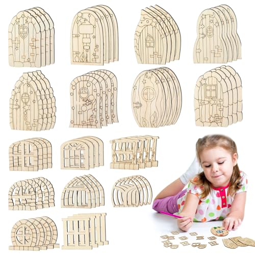 Mini Dollhouse Door Kit | Dollhouse Door Kit enthält 64 Stück Holz Feen -Tür- und Puppenhausfenster Miniaturpuppenhouse DIY Möbel Fairy Garden Accessoires für Dollhouse Decor von XJKLBYQ