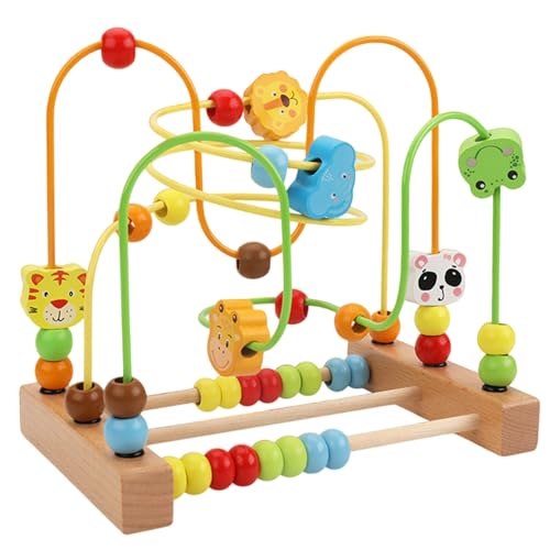 Perlenlabyrollen Achterbahn, natürliches Holzpädagogikspielzeug, Tierthema räumliche Argumentation Perlenlabyrinth, klassische frühe Bildung Hand-Eye-Koordination Building Block Toy für Kinder von XJKLBYQ