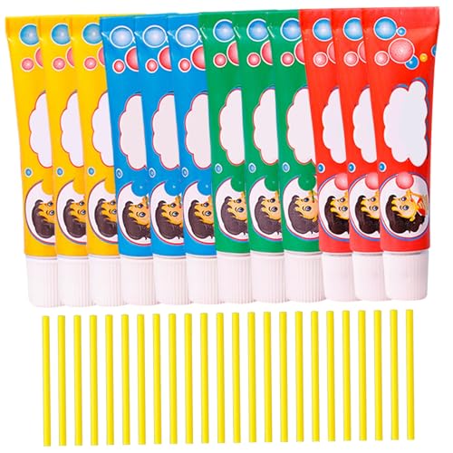 Plastikblasen mit Stroh 12 Sets Easy & Fun Blow Plastikblasen für Kinder tragbare Blasenspielzeug für Schule, Party, Innenräume, Außengeschenke, Geschenke für Kinder, zufällige Farbe, Blasen von XJKLBYQ