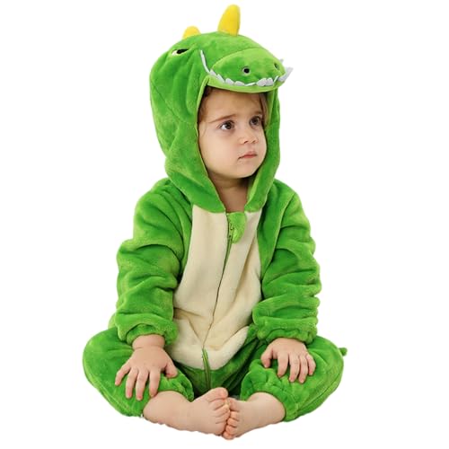 Säuglings Kleinkind Kid Halloween Cosplay Kostüm | Baby Dinosaurier Kostüm Flanell Dinosaurier Kostüm Kinder mit doppelter Reißverschluss und 3D-Haubenhaube Haut-freundlich warm warmes Tierkostüm m von XJKLBYQ