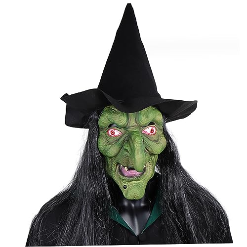XJKLBYQ Alte Frau Hexenmaske mit Hut Halloween DIY Free Größe Gruselige Grussmaske für die realistische Halloween -Maske für Erwachsene für Cosplay -Kostüm -Spukhaus, beängstigende Maske von XJKLBYQ