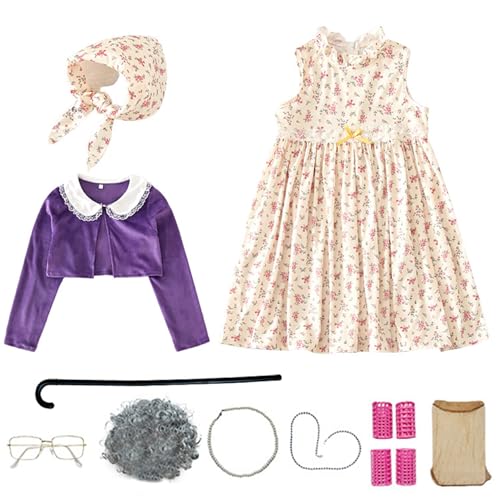 XJKLBYQ Altes Lady -Kostüm für Kinder, 100 Schulkostüm, 10pcs/Set Oma Oma Dress Up für Kinder/s von XJKLBYQ