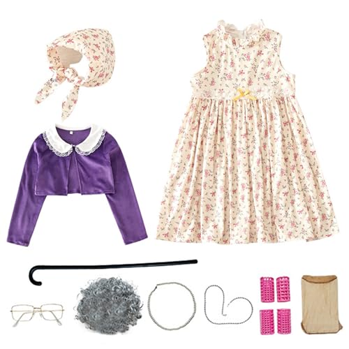 XJKLBYQ Altes Lady -Kostüm für Kinder, 100 Tage Schulkostüm, 10pcs/Set Oma Oma Dress Up für Kinder/M. von XJKLBYQ