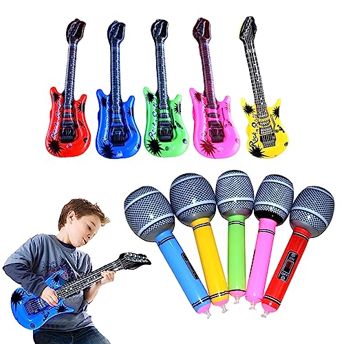 XJKLBYQ Aufblasbares Musikinstrument aufblasbare Gitarre aufblasbare Mikrofon Kinder aufblasbare Props Partydekoration 10pcs Zufallsfarbe, aufblasbares Mikrofon von XJKLBYQ