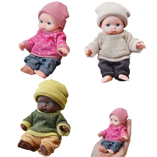 XJKLBYQ Babypuppenset, 3PCS Mini Babypuppen, kleine Babypuppen mit tragbaren Kleidung für Mädchen Kleinkinder Kinder/ 5.1x3.9 von XJKLBYQ