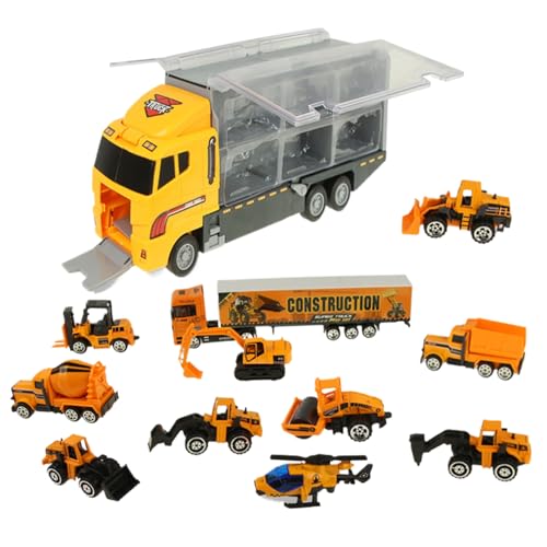 XJKLBYQ Bauwesen Spielzeug-Sets, 11pcs/Set Mini Die-Cast-LKW-Fahrzeug-Autospielzeug im Trägerwagen mit beweglichen Gelenk und Rädern, Spielzeugautos für Jungen 3+ Jahre alt von XJKLBYQ