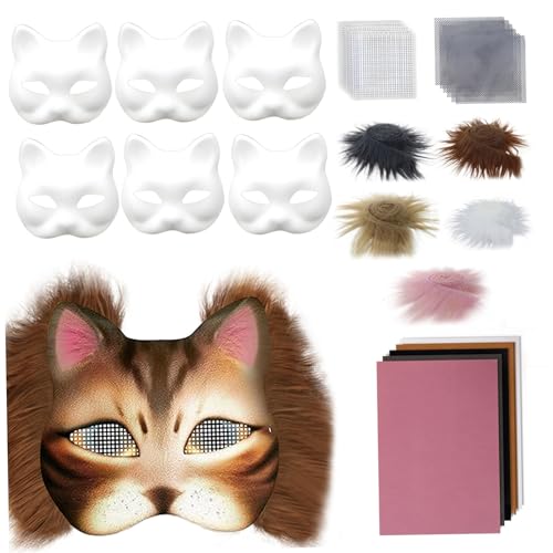 XJKLBYQ DIY Therian Mask Kit, realistische leere halbe Gesichtskatze Maske mit Filzstoffblech, Plüsch -Kunstpelzen und Augennetz dekorative Tiermaske für Maskerade, Cosplay -Party von XJKLBYQ