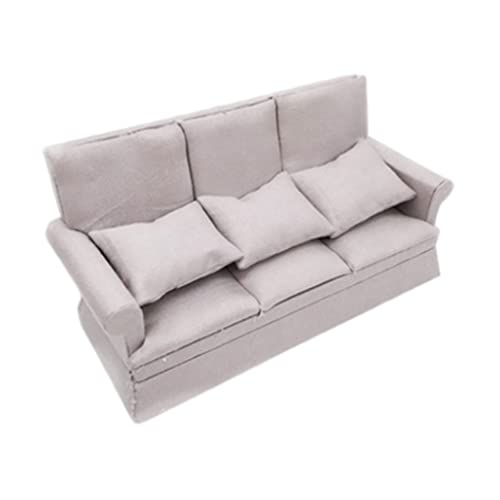 XJKLBYQ Dollhouse Couch, Miniaturmöbel -Sofa, Miniaturpuppenhaus Wohnzimmermöbel mit 3 Kissen für Kinder - Grau von XJKLBYQ