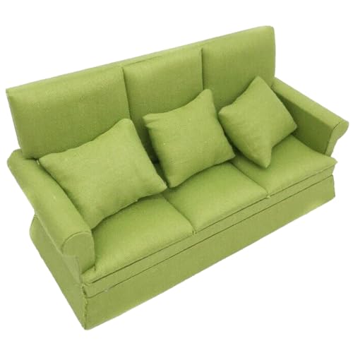 XJKLBYQ Dollhouse Couch, Miniaturmöbel -Sofa, Miniaturpuppenhaus Wohnzimmermöbel mit 3 Kissen für Kinder - Grün von XJKLBYQ