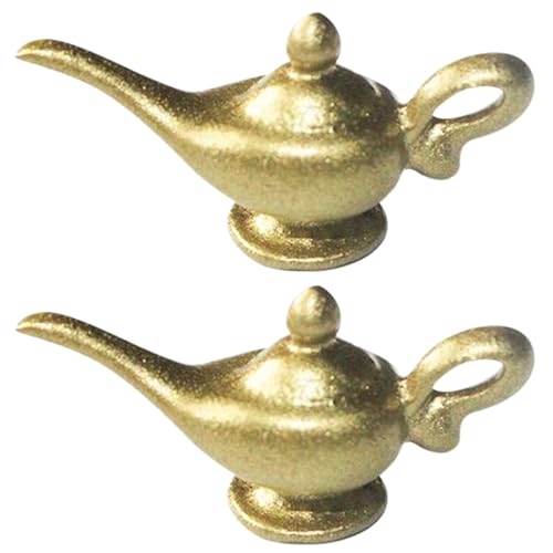 XJKLBYQ Dollhouse Genie Oil Lampe, 2pcs Mini Doll House Alloy Aladdin Genie Lampe, DIY Miniatur -Puppenhauszubehör für Dollhouse Dekoration, Geschenk für Puppenhausliebhaber von XJKLBYQ