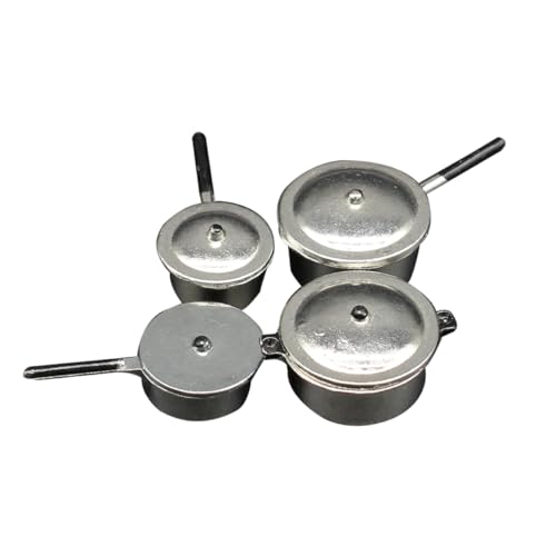 XJKLBYQ Dollhouse Miniatur Cookware Pot 4 Sets Metal Pan Mini Home Küchenzimmer Dekoration Mini Küchenwerkzeuge für Kindergeschenke Dollhouse Kochspielzeugzubehör, Dollhouse Kochgeschirr von XJKLBYQ