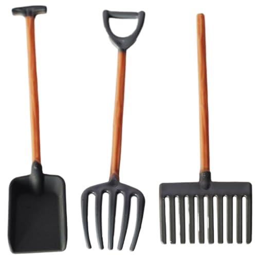 XJKLBYQ Dollhouse Miniatures Farm Tool, 3PCS Decorative Mini Shovel and Rake, 1: 12 Miniaturpuppenhausgartenwerkzeuge für Mikrolandschafts -Szenendekoration von XJKLBYQ