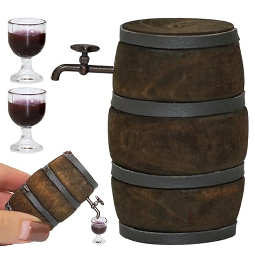 XJKLBYQ Dollhouse Möbel, 1 12 Skala Dollhouse Accessoires, Bier Barrel Mini Dollhouse Accessoires mit Wasserhahn und Weingläser, DIY Miniatur -Puppenhauszubehör für Dollhouse Decoration von XJKLBYQ