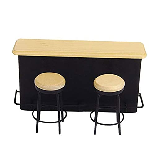 XJKLBYQ Dollhouse Möbel Metall Bar, 1/12 Tisch & Stuhl mit Holz Top Pub Set, Mini Dining Couchtisch Modellayout Requisiten Desktop -Dekor (schwarz) von XJKLBYQ