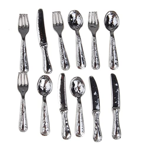 XJKLBYQ Dollhouse Tabelle Miniatur Bastlery Metal Fork Löffel Set für Dollhouse Kitchen Accessoires 12pcs, Miniatur Besteck von XJKLBYQ