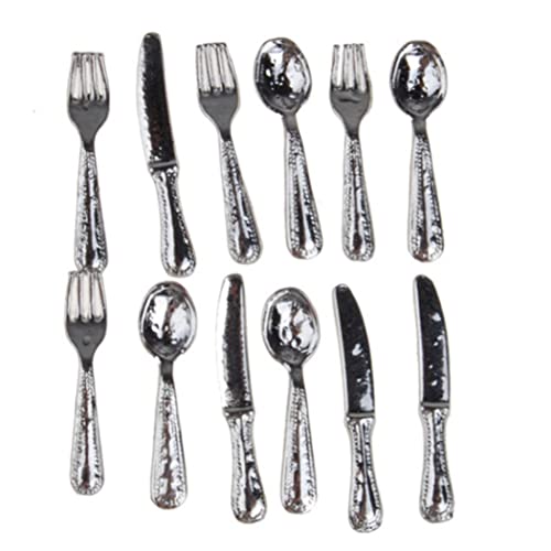 XJKLBYQ Dollhouse -Tabellengeschirr Miniatur Bastlery Metal Fork Löffel Set für Dollhouse Kitchen Accessoires 12pcs, Dollhouse -Tabelle Geschirr von XJKLBYQ