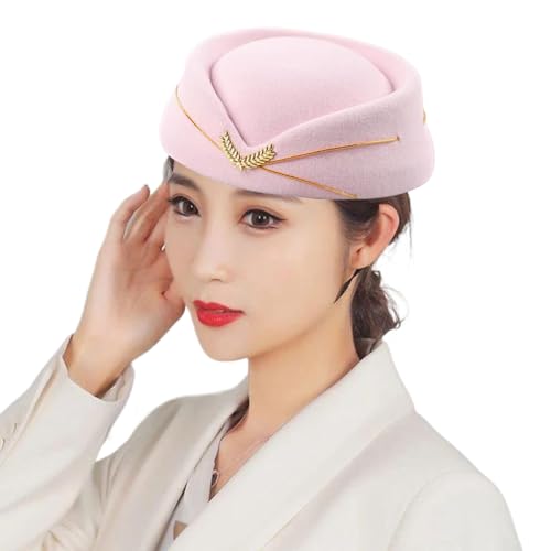 XJKLBYQ Frauen Air Stewardess Hut, Flugbegleiter Kostümhut mit Reparaturseil, Woll -Flugbegleiter Hut, Stewardess Cap für Kostüm Cosplay Accessoires Rosy Rosy von XJKLBYQ