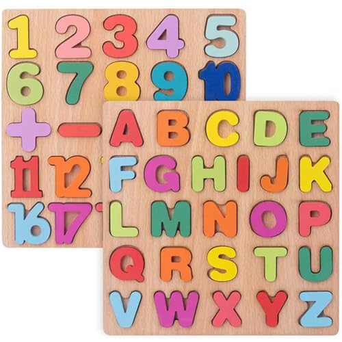 XJKLBYQ Hölzerne Puzzles, 2pcs Alphabet Zahlenform Kleinkind -Rätsel, Bildungslernaktivitäten für Jungens für Jungens im Alter von 2 3 4 5 Jahren alt von XJKLBYQ