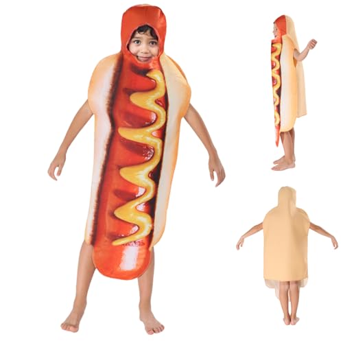 XJKLBYQ Hot Dog Jumpsuit, Kinderkleid, realistisches und lustiges ärmelloses Hot Dog -Kostüm, durchschnittliche Knielänge Polyester für Halloween, Party, Party von XJKLBYQ