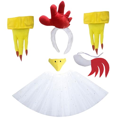 XJKLBYQ Hühnchen -Tierkostüm, 6pcs/Set Chicken Kostüm, Partykleid Hühnchenkostüm Kinder, niedliches Cartoon -Tierkostüm, Kinder Cosplay -Kostüm für Halloween Dress -up -Party von XJKLBYQ