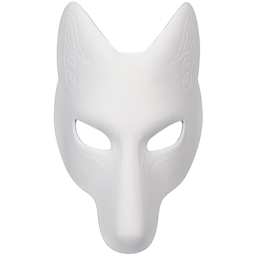 XJKLBYQ Katzenmaske, therische Maske, weiße Katzenmasken, Halloween -Fuchsmaske, DIY leere Maske, handbemalt von XJKLBYQ