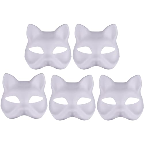 XJKLBYQ Katzenmasken zum Malen, Therian Maske, 5pcs leere Katzenmasken zum Malen, DIY Halb Face Therian Cat Maske, tragbare Therian -Ausrüstung mit Gummiband für Maskerade Cosplay Party 7.1x6.7 von XJKLBYQ