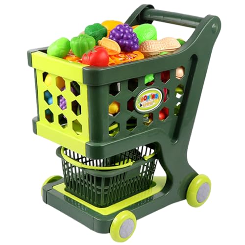 XJKLBYQ Kids Shopping Cart Trolley, Lebensmittelrolle Spielen Lernspielzeug mit geräumigem Lagerkorb, Spielen Spielzeugspiele Spielset mit 20 Artikeln für Alter 3+ von XJKLBYQ