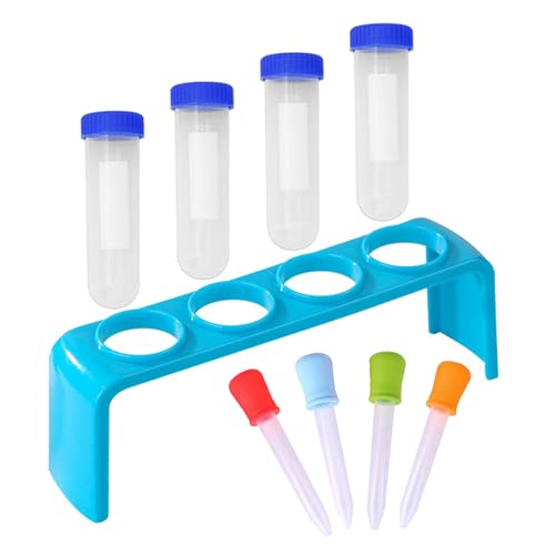 XJKLBYQ Kinder -Testrohre, 50 ml Plastik -Reagenzgläser, 9pcs -Wissenschaftler -Testrohre mit Ständer und Spitzen -Tropfen für Kid Educational Science Toy von XJKLBYQ