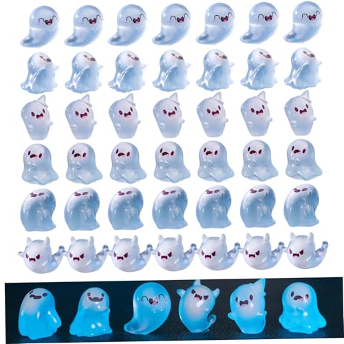 XJKLBYQ Luminous Mini Resin Ghost, 30 Prozent süße Miniaturgeister -Figuren im dunklen, Halloween -Miniaturen mit 6 einzigartigem Design für die Halloween -Dekoration in Innenräumen leuchten von XJKLBYQ