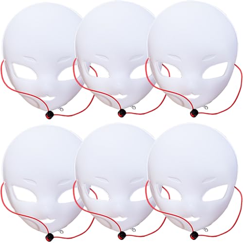 XJKLBYQ Maske Therian Maske zum Malen | Big Eye Fursuit Headmaske, 6pcs PVC Weiße Maske mit Riemen, DIY -Malerei Maske Kostüm, Halloween -Maske für Kawaii Masquerade Cosplay von XJKLBYQ