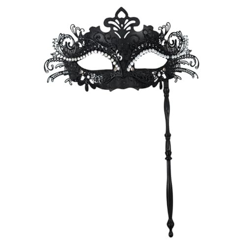 XJKLBYQ Masquerade -Maske mit Stick, venezianische Maske, Metal Handheld Mardi Gras Mask, abnehmbare Maskerade -Ballmaske für Partykostümzubehör - Schwarz von XJKLBYQ