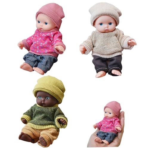 XJKLBYQ Mini -Babypuppen, 3pcs lebensee realistische Babyspielzeugpuppen, winziger wiedergeborener Babie mit tragbaren Kleidern für Kinder Mädchen Jungen Kleinkinder von XJKLBYQ