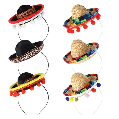 XJKLBYQ Mini Sombrero Top Hut Stirnbandfiesta Partyzubehör, 6pcs Fiesta Dekorationen Top -Hut mit Haar Reifen, mexikanische Party Gefälligkeiten für Menschen pet mexikanische Partydekorationen von XJKLBYQ