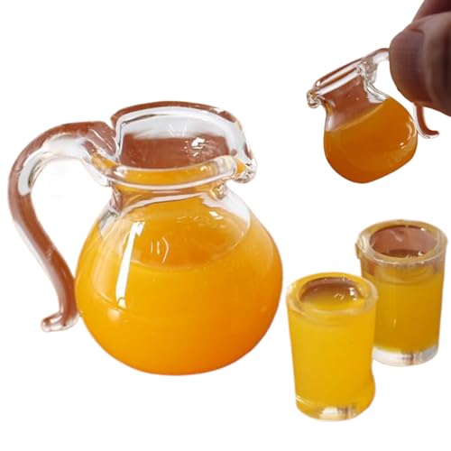 XJKLBYQ Miniaturfood -Getränke -Set, 1/12 Miniatur Orangensaftkrug mit 2pcs Glass Cup Kit, Dollhouse Szenenmodus Juice Set Trep Play Toy von XJKLBYQ