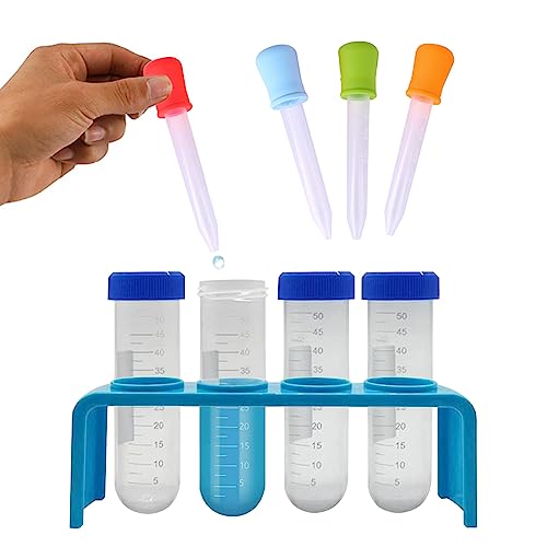 XJKLBYQ Plastik -Testrohre & Rack, 9pcs Jumbo -Testrohre mit Stand Set, 50 ml Kinder -Testrohre mit Tipps -Tropfen für kreative Wissenschaftsexperimente Kinder Wasserspiel Bildungsspielzeug von XJKLBYQ