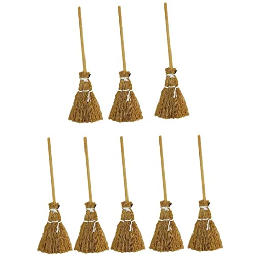 XJKLBYQ Puppenhaus Miniaturbesen, 8 PCs Mini Broom Dollhouse Möbel Requisiten, Strohhandwerk Dekorationen Halloween Party Hexenzubehör von XJKLBYQ