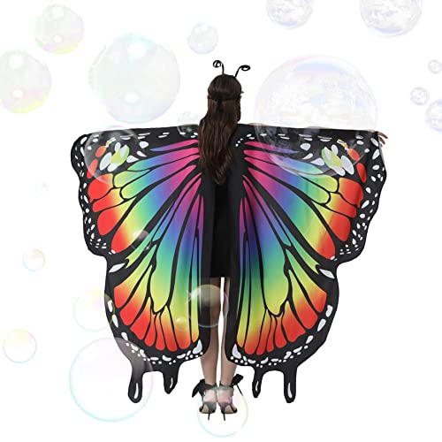 XJKLBYQ Schmetterling Flügelschal, Schmetterling Kostüme Buntes Feenumhang, Damen Schmetterling Schal für Weihnachten Halloween Beach Party Cosplay Tanzen (a) von XJKLBYQ