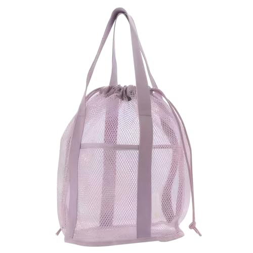 XJKLBYQ Strandtasche, Mesh Swimming Pool -Reisetaschen mit Kordelkordel, Faltbarer Strandspieltasche mit 2 Vordertaschen für Spielzeug, Handtuch, Flip -Flops (Hellviolett) von XJKLBYQ