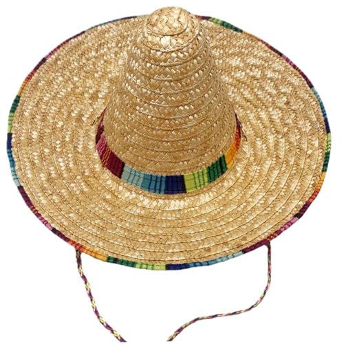 XJKLBYQ Stroh -Sombrero -Hüte, verstellbare Sombrero -Hüte, mexikanischer Hut mit Kinnstrap und Regenbogenkante für Frauen mexikanische Partykostüm von XJKLBYQ