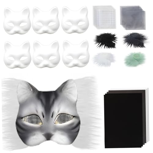 XJKLBYQ Therian Mask Kit, DIY leere Katzenmaske mit Filzblech, Plüsch -Kunstpelzen und Augennetz dekorative Tiermaske für Maskerade, Cosplay -Party von XJKLBYQ