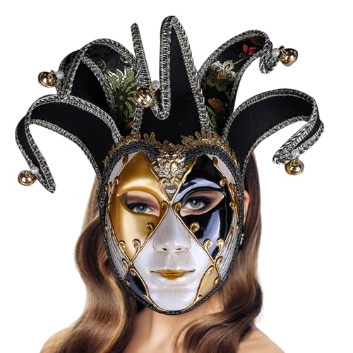 XJKLBYQ Venezianische Cosplay -Masken, Maskerade -Maske für Männer Frauen Venezianische Jester Maske Halbgesicht Mardi Gras Mask für Halloween -Kostümparty - Schwarz von XJKLBYQ