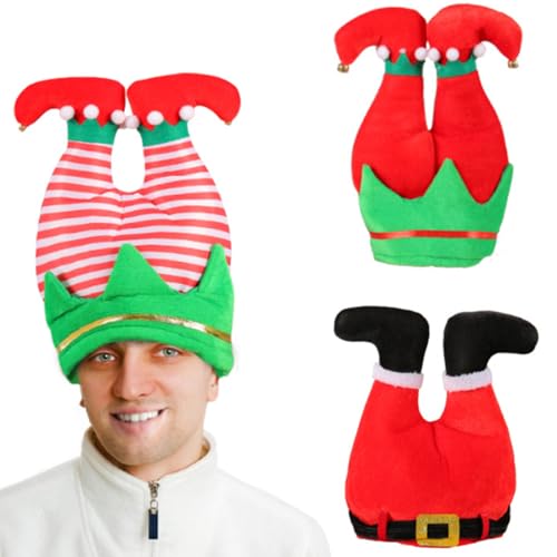 XJKLBYQ Weihnachtself Hut, 3pcs Unisex Santa Hut Weihnachtsfeste Hüte, gestreifte Elf Hut Weihnachtsmann und Elf Hosen Hüte Beine Hut für Frauen Weihnachtskostümpartyzubehör von XJKLBYQ