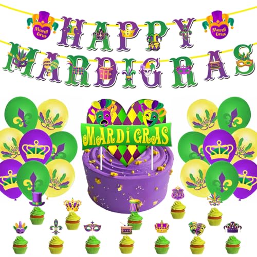 Mardi Gras Thema Ballon Dekoration, Mardi Gras Party Set, Mardi Gras Kuchen dekorieren, Mardi Gras Party Dekoration Maskerade Dekoration, 30 Stück von XJRDTOL