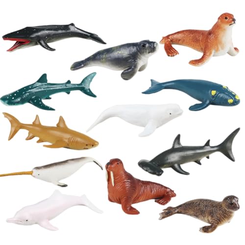 XJRDTOL Spielzeug Meerestier-Figuren, 12pcs Meerestierfiguren, Mini-Meerestiere Spielzeug, Simulation Haifischfiguren, Robbe Schildkröte Oktopusmeer Leben Figuren Spielzeug Für Die Kinderbadewanne von XJRDTOL