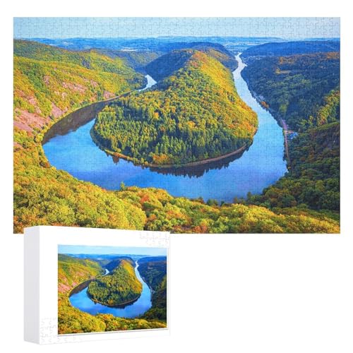 Klassische Puzzle für Erwachsene Teenager Freizeit Spaß Spiel Spielzeug Geeignet， „Blick von der Cloef auf die Saarschleife in Mettlach, Saarland“，Lernspielzeug FüR Kinder 38x26， von XJUfW