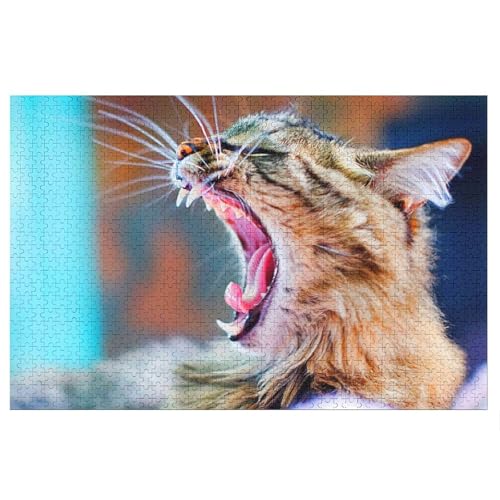 Klassische Puzzle für Erwachsene Teenager Freizeit Spaß Spiel Spielzeug Geeignet，Cat Yawning，Lernspielzeug FüR Kinder 38x26，Papier Puzzle von XJUfW